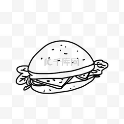 手绘卡通黑色可爱线描汉堡包插画