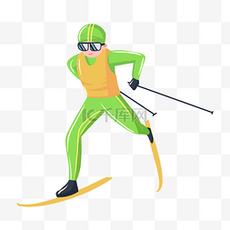 绿色服装滑雪