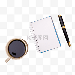 俯视图咖啡笔记本钢笔桌面