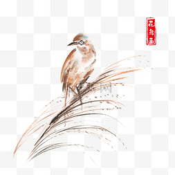 国风芦苇图片_中国风芦苇上的小鸟