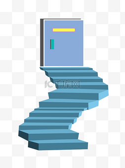 蓝色楼梯门装饰插画