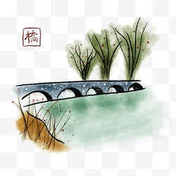 中国风传统水墨石桥