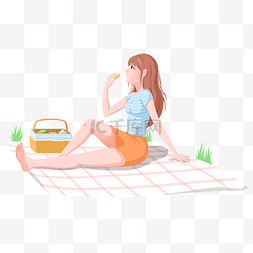 野餐垫子图片_春游野餐的小女孩