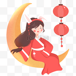 中秋节玉兔拟人化月亮上的兔女孩