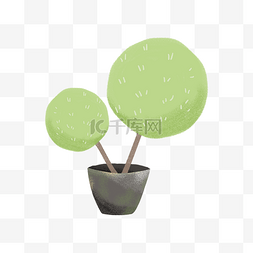 小清新卡通装饰图片_绿色的球形盆栽