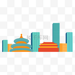 城市地标建筑北京图片_手绘国潮城市建筑