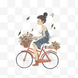 卡通手绘少女骑自行车