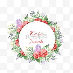 红色创意邀请函图片_水彩红色玫瑰花婚礼花环元素