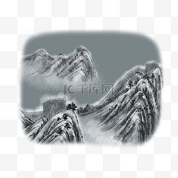 山水、水墨图片_中国万里长城冬雪景写实地标