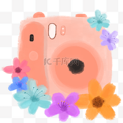 粉色相机水彩花卉