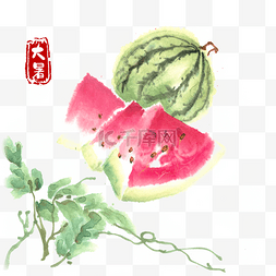 西瓜子发芽图片_大暑西瓜水墨画