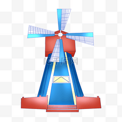 风车屋插画图片_蓝色的风车屋建筑物