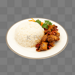 煮锅米饭图片_辣子鸡盖饭米饭