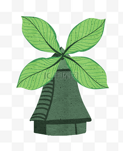 风车创意图片_绿色树叶风车插画