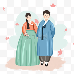 手绘风格韩国传统服饰人物