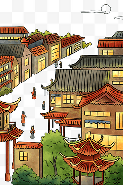 中国房子房子图片_新中国风古代街市建筑房子闹市庙