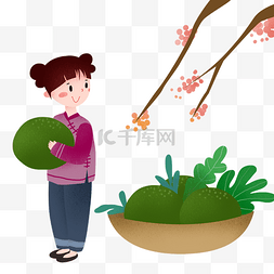 清明节食物卡通图片_清明节花朵青团插画