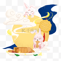 桂花和兔子图片_中秋月兔和月饼