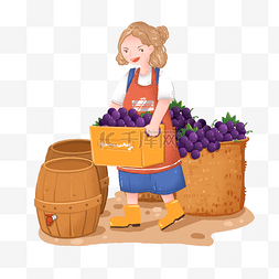 研学采摘图片_秋季水果采摘农场搬运葡萄的女孩