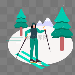 卡通冬季滑雪图片_手绘卡通冬季滑雪运动插画