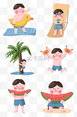西瓜椰树泳圈图片_夏季一个小男孩在海边的事