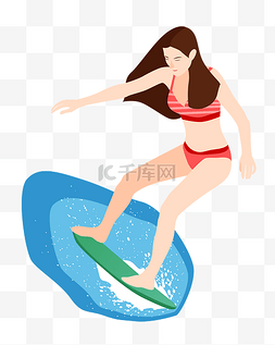 女孩玩冲浪