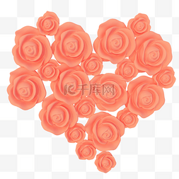 花朵心形装饰图片_立体花朵围绕C4D心形装饰