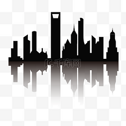 城市剪影矢量素材图片_上海环球金融中心剪影