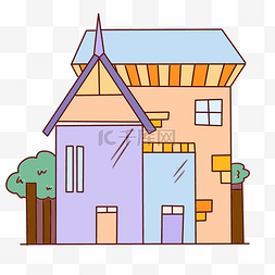 紫色房子卡通屋子