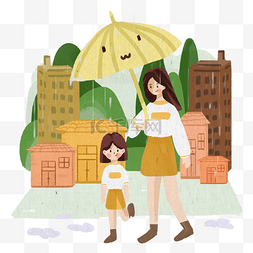 给女儿图片_清明节母亲给女儿打伞免抠图
