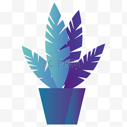 蓝色扁平化植物插画