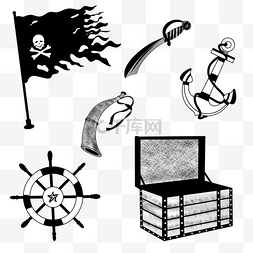 航海旗图片_手绘黑色海盗元素