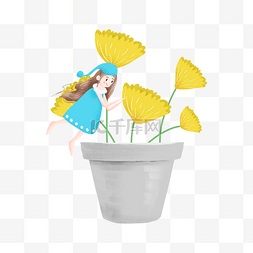 花朵和女人图片_黄色的花朵和女孩