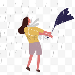 围巾刮风下雨打伞插画