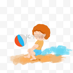 夏天玩沙滩排球的男孩