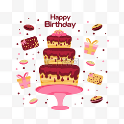 生日蛋糕奶油图片_卡通手绘生日蛋糕礼物盒插画