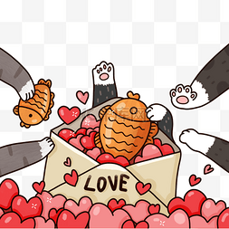 浪漫开心图片_可爱卡通爱心浪漫猫爪情人节插画