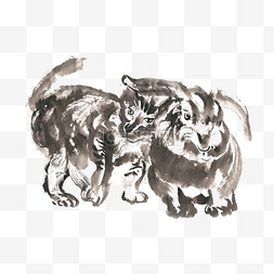 手绘水墨猫图片_依偎的猫与小兔水墨画PNG免抠素材