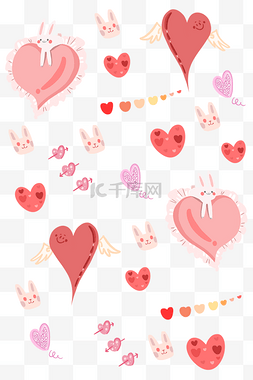 粉色可爱壁纸图片_爱心兔子印花壁纸背景