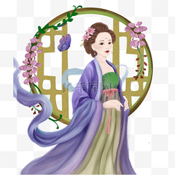 古风桃花园图片_古典女人