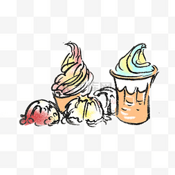 夏天冰爽冰淇淋柠檬手绘插画