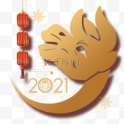 三只灯笼图片_牛年农历新年春节金色牛头图案和