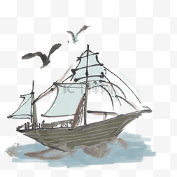 夏天帆船手绘插画