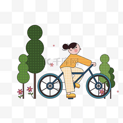 插画骑自行车的图片_骑自行车的小女孩
