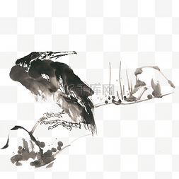 岩石上的秃鹫水墨画PNG免抠素材