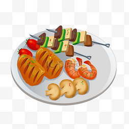 生菜小西红柿图片_美味的烧烤装饰插画