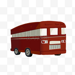 深红色公交车