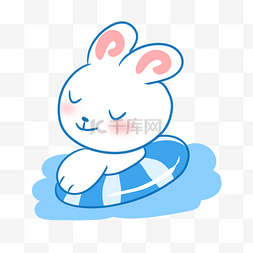可爱卡通夏日游泳的兔子