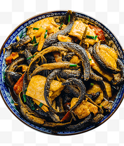 国风美食摄影土泥鳅焖豆腐