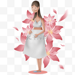 准妈妈剪影图片_卡通孕妇和花朵